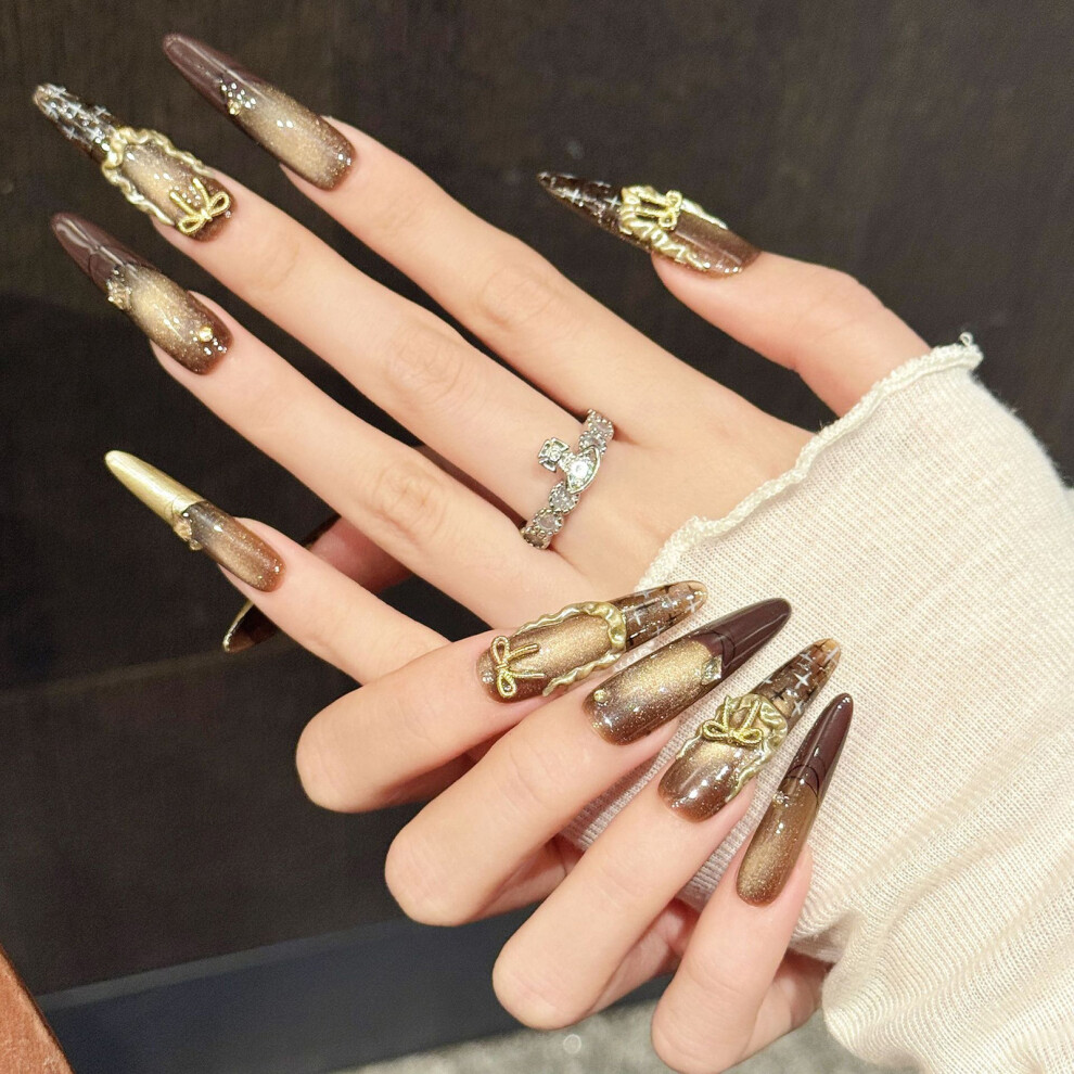 Dachuang Beauty (M) 10Pcs Ombre Press On Nails With Bow Decor