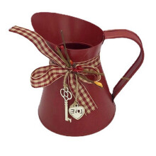 Flower Vase Bucket Bow Heart Pendant Can Farmhouse Rustic Jug for Centerpiecess Country Iron Pitcher Planter Jug-B