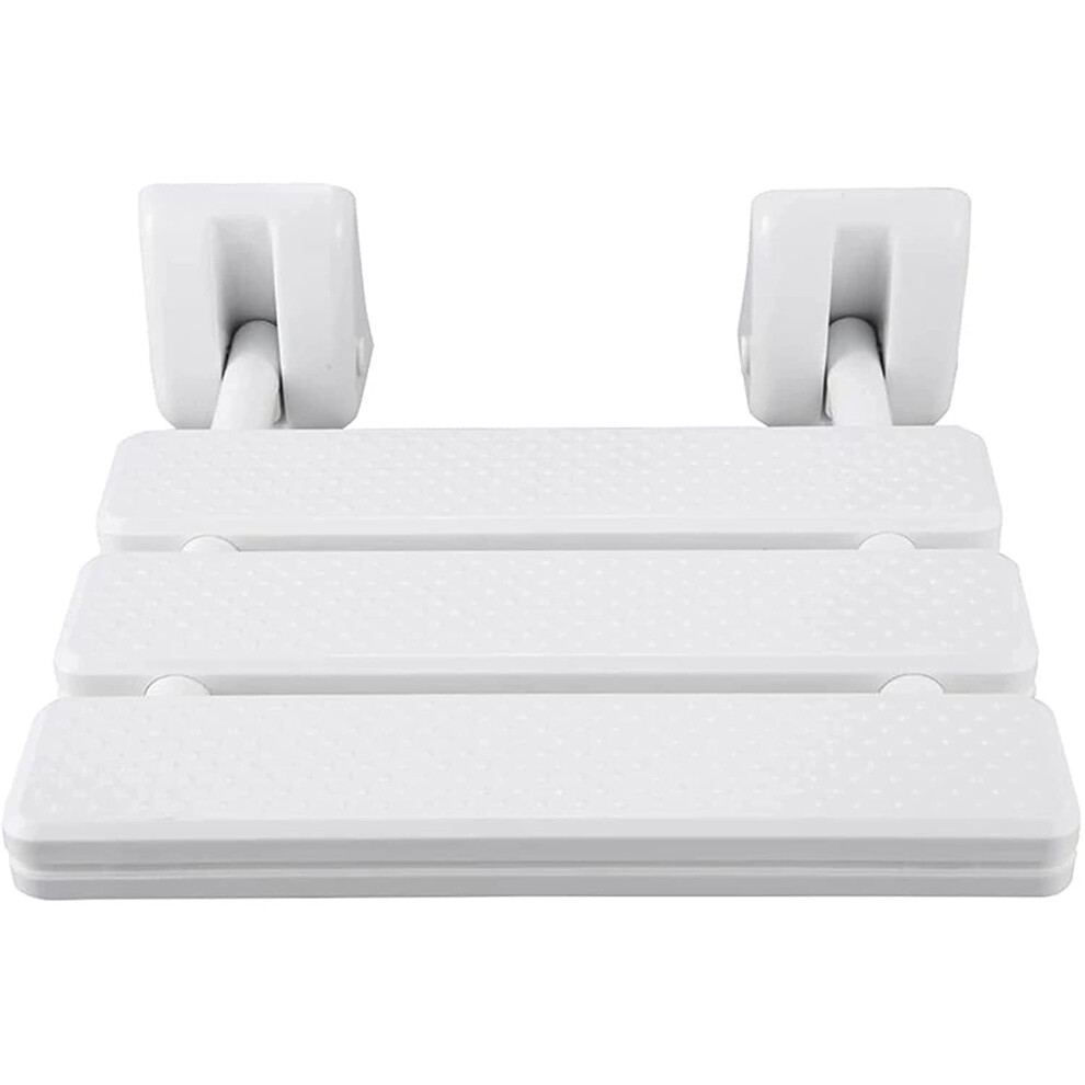 White Wall Mounted Folding Shower Seat, Spacesaving, 250 Lb Capacity, Small, For Elderly