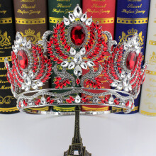 (White K Red Crystal) Glittering Hollow Crown for Bride & Cosplay