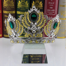 (White K-Green Golden Crystal) Glittering Hollow Crown for Bride & Cosplay