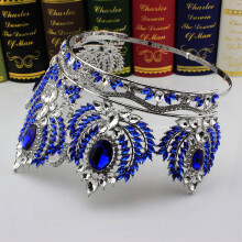 (White K Royal Blue Crystal) Glittering Hollow Crown for Bride & Cosplay