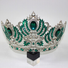 (White K Green Crystal) Glittering Hollow Crown for Bride & Cosplay