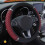 (Wine Red) PU Leather Car Steering Wheel Cover - Embroidered 1