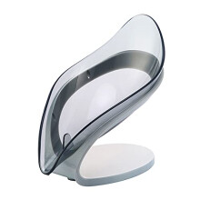 2Pack Self Draining Soap Holder with Suction Cups, Leaf Shape Bathroom and Kitchen Tray, Grey Blue