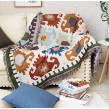 Cotton Woven Picnic Blanket Throw with Decorative Tassels 90x210cm for Sofa Bed and Outdoors