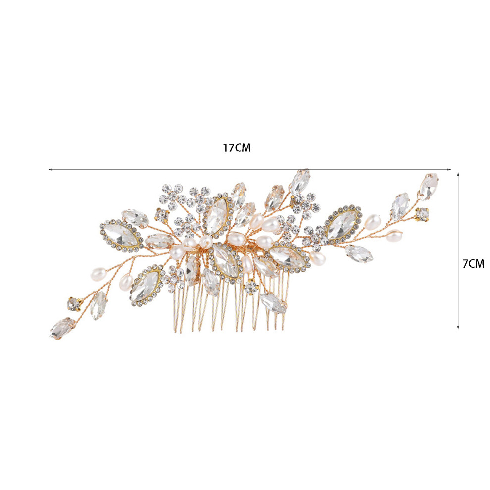 Hue-Grain Chinese Pearl Rhinestone Bridal Hair Comb
