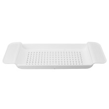 Adjustable Retractable Bathtub Tray Shelf White with Book and Towel Holder Over Tub Caddy