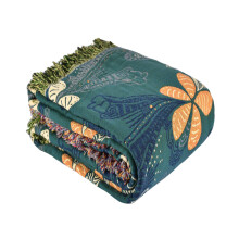 80x90 Cotton Throw Blanket Aquamarine Boho Muslin Bed Blanket Large Rustic Floral All Season