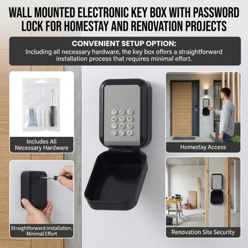 (Gray) Electronic Key Box with Password Lock - Wall Mounted
