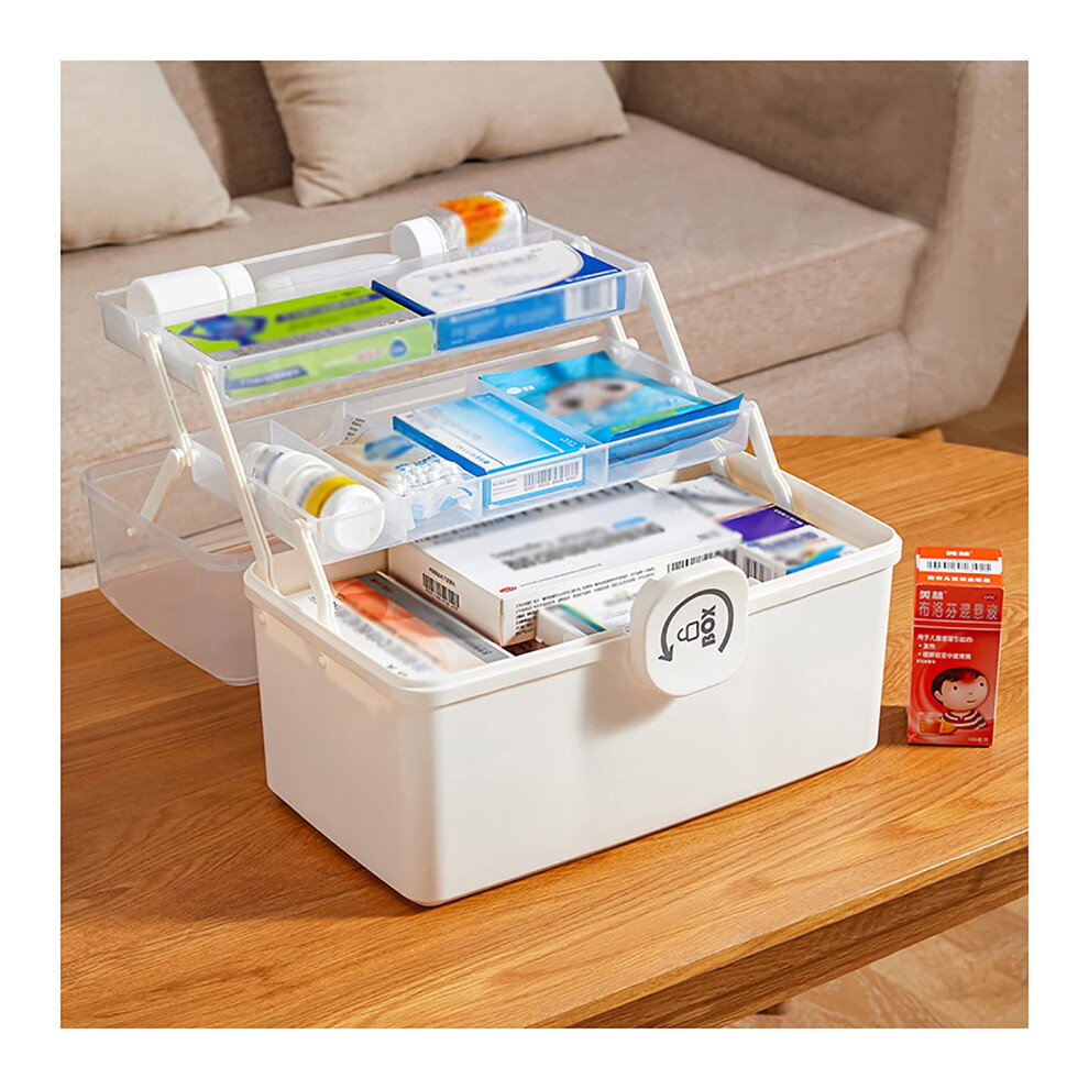 White First Aid Box 3Tier Lockable Medicine Storage Cabinet Compact Plastic Organizer 34X18cm
