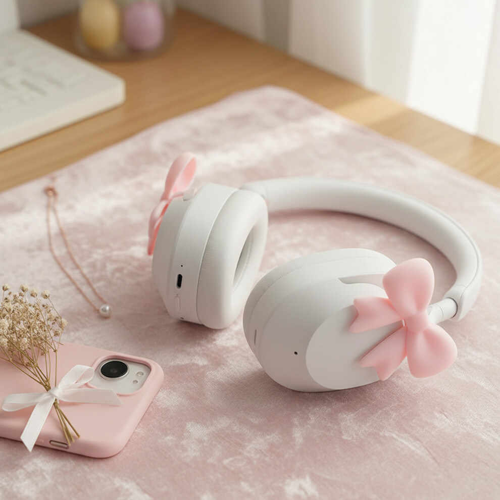 (Pink) Silicone Earphone Bowknot For Headphones (50 Chars) Pink 6434023451770