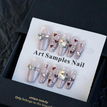(Middle ladder) Pink Heart Press On Nails - Long Lasting & Reusable
