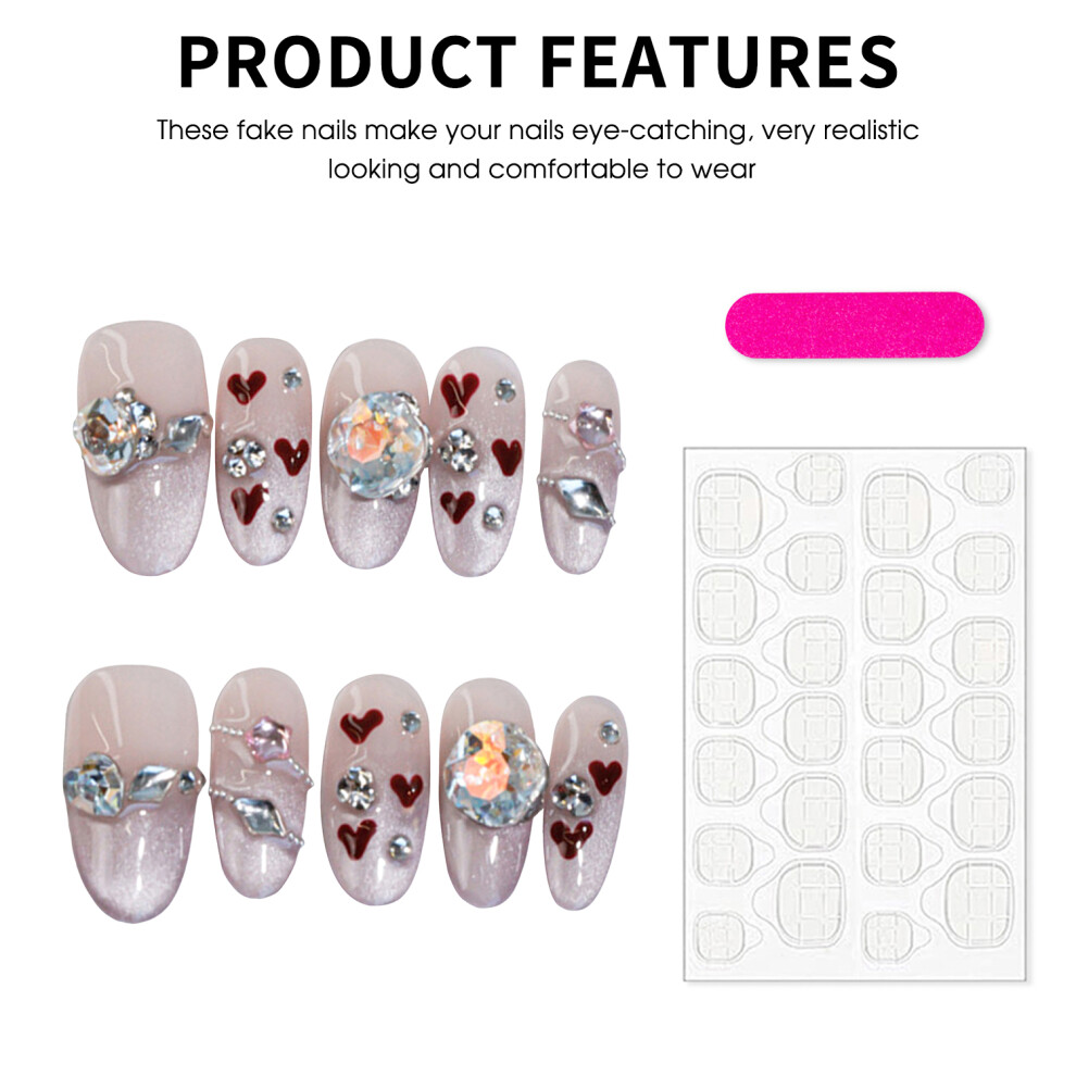 Dachuang Beauty (Short Ellipse) Pink Heart Press On Nails - Long Lasting & Reusable