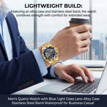 (B) Men\'s Quartz Watch - Blue Lens, Alloy Case, Waterproof