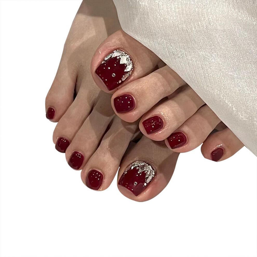 Dachuang Beauty (Standard) Glittering Cherry Red False Toenails For Diy Decor