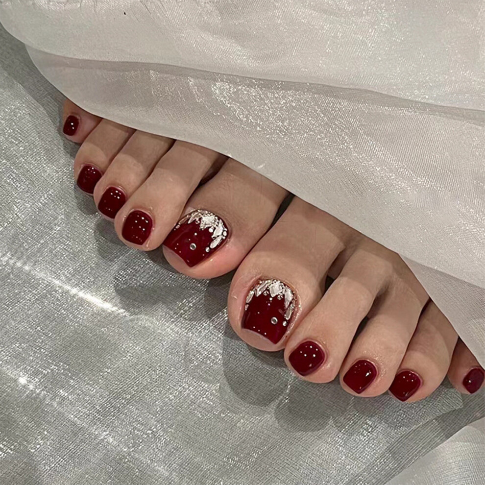 Dachuang Beauty (Jelly Glue Model) Glittering Cherry Red False Toenails For Diy Decor