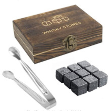 WHISKY STONES Set 9 Granieten Whiskystenen met Houten Kist Herbruikbare Koelijsblokjes