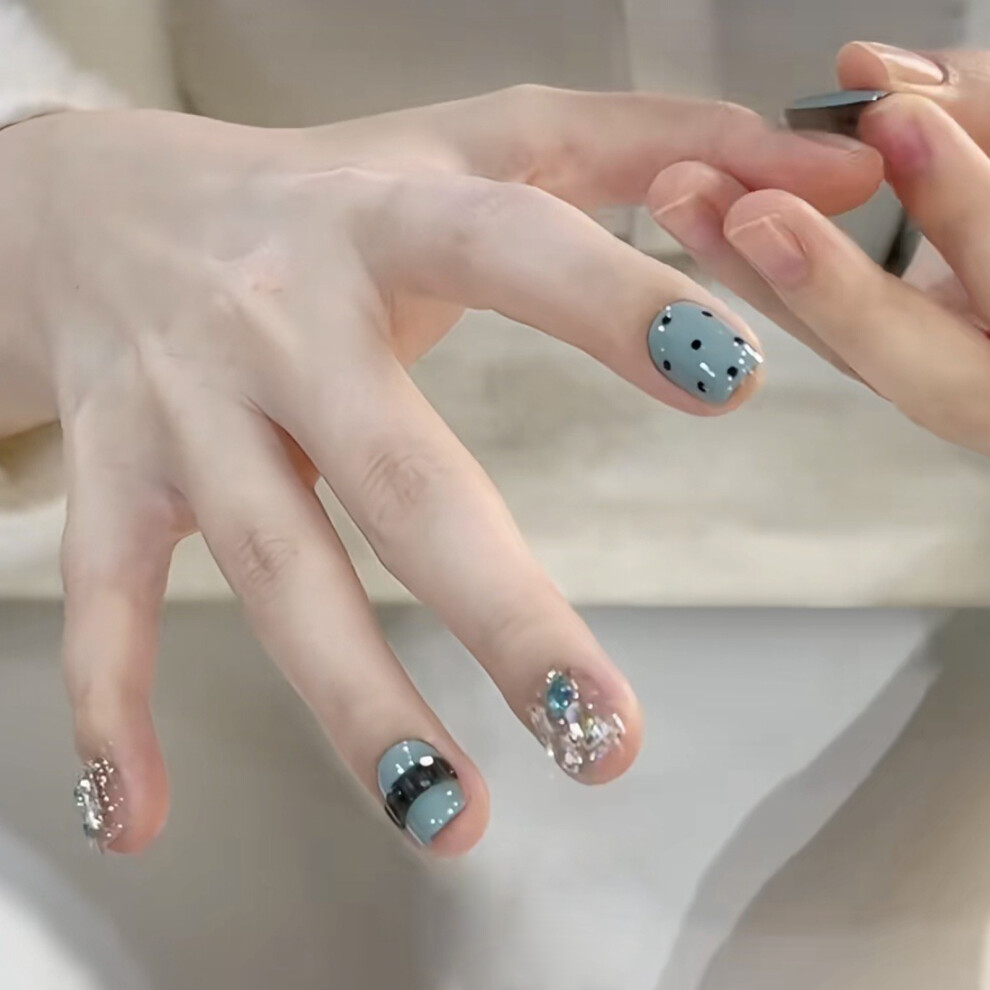 Zhouq-Outdoors (Xs) Glitter Blue Press-On Nails, 10Pcs, Natural Look