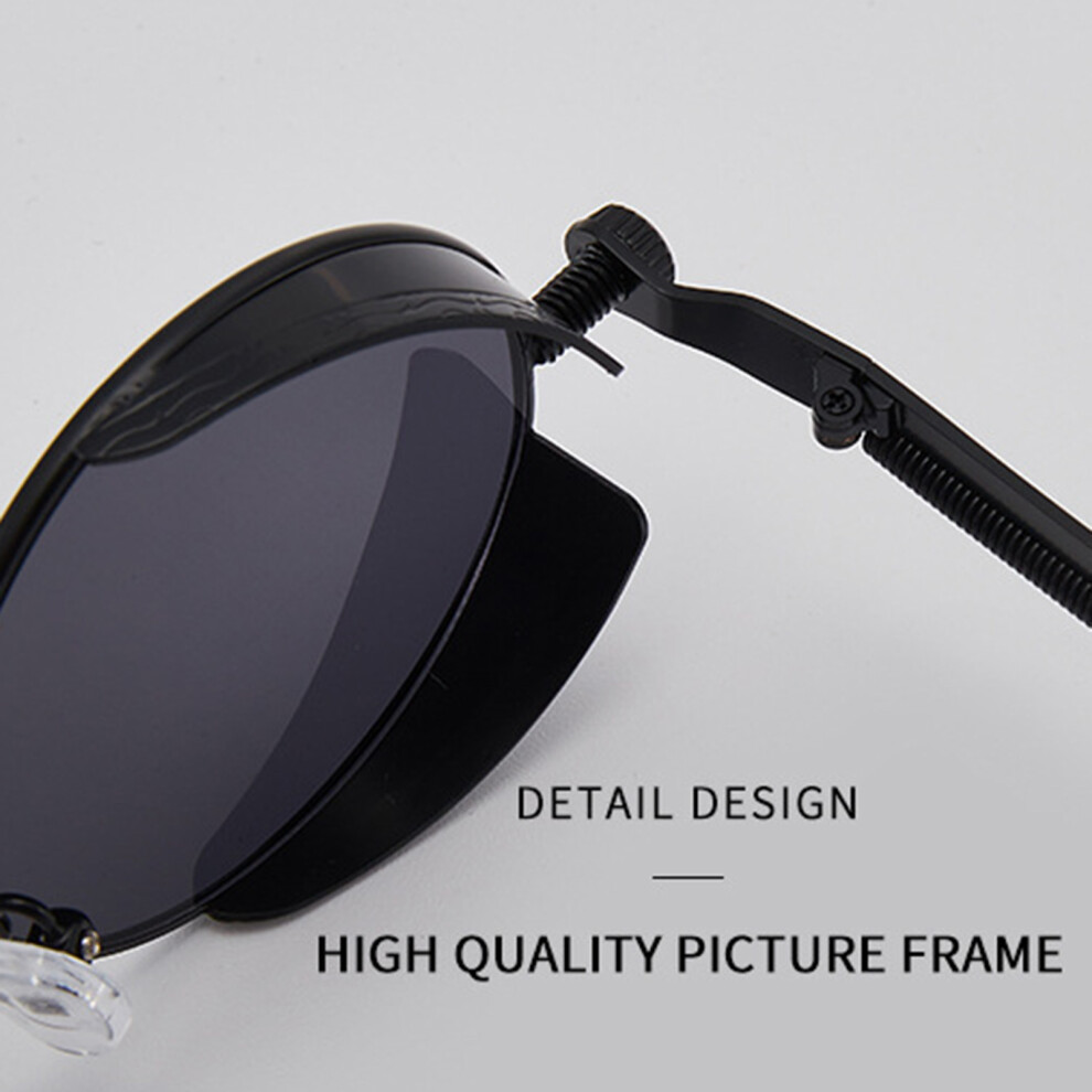 Dachuang Beauty (Black Frame Gray) Steampunk Sunglasses For Men & Women, Vintage Round Shades