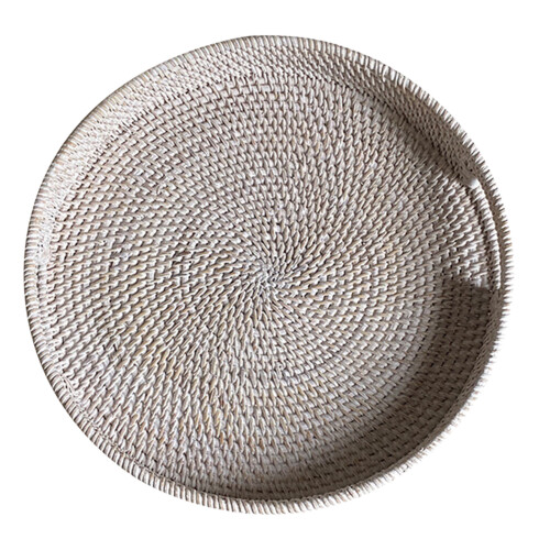 (White, 36cm) Handwoven Rattan Fruit Basket Kitchen Decor