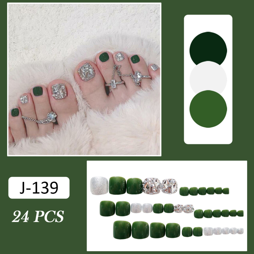 Dcph-Clothing (Standard) 36Pcs Silver Green Glossy False Nails