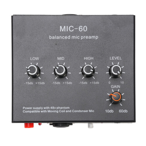 Microphone Preamp Boost + 48V Power Supply, Aluminum, Black