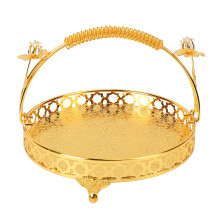 Decorative Large Capacity Round Fruit Bowl in Gold Handle Design Medium Size