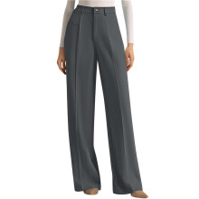 Dames Pantalon met Wijde Pijpen, Zakelijke Casual Stijl, Zwierige Palazzo Broek, Hoge Taille Donkergrijs L