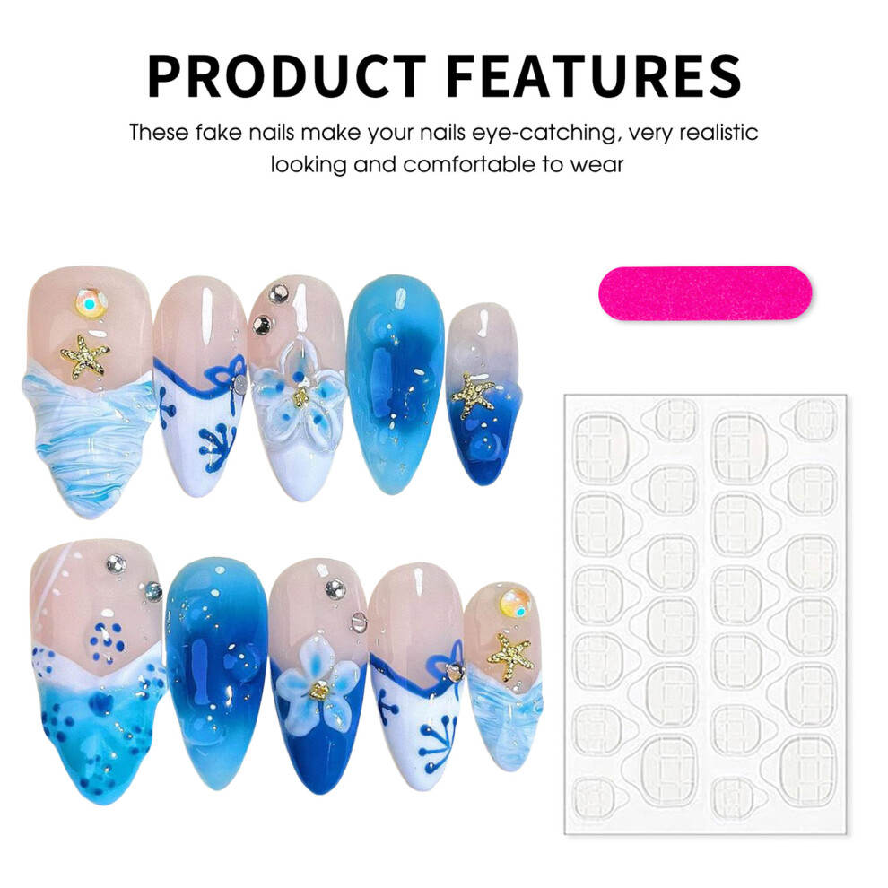 Roc-Electron (Xs) Blue White Tip False Nails - Easy Apply