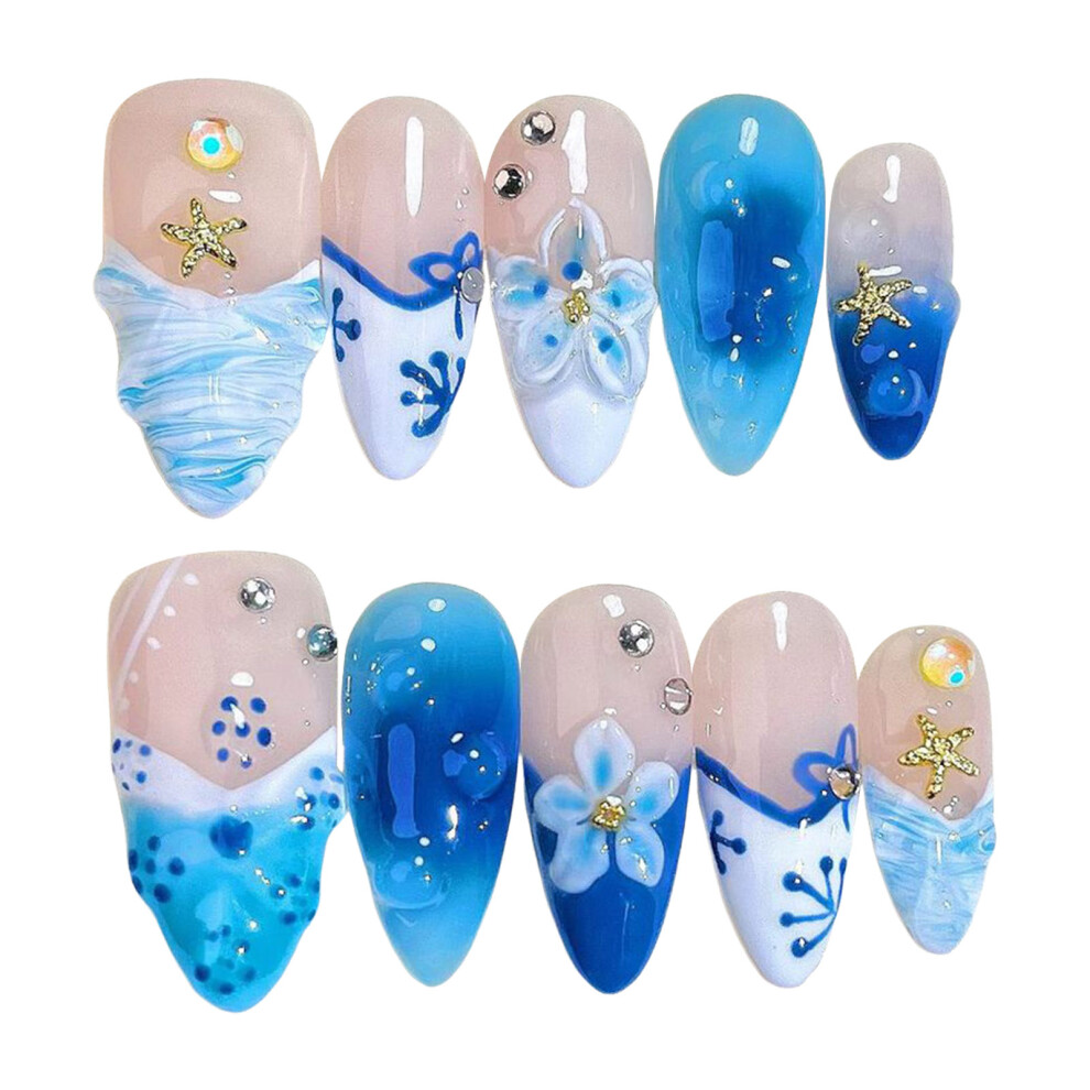 Roc-Electron (S) Blue White Tip False Nails - Easy Apply