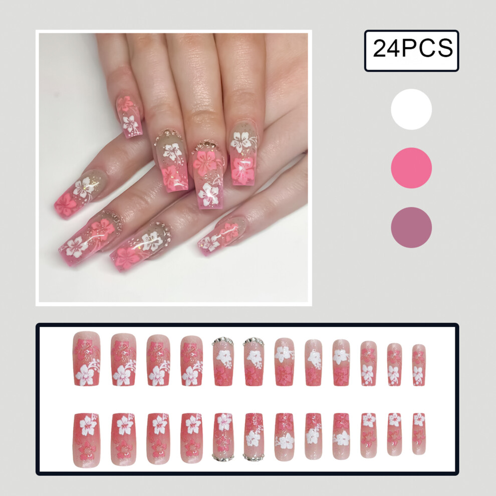 Dachuang Beauty 24Pcs Floral Square Fake Nails For Women