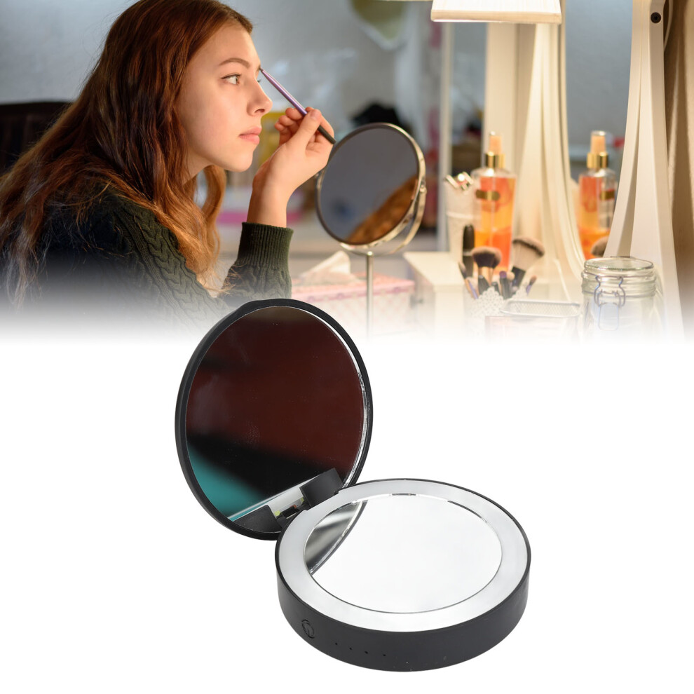 Black Lighted Folding Compact Mirror, Rechargeable, 800Mah, Pocket Size