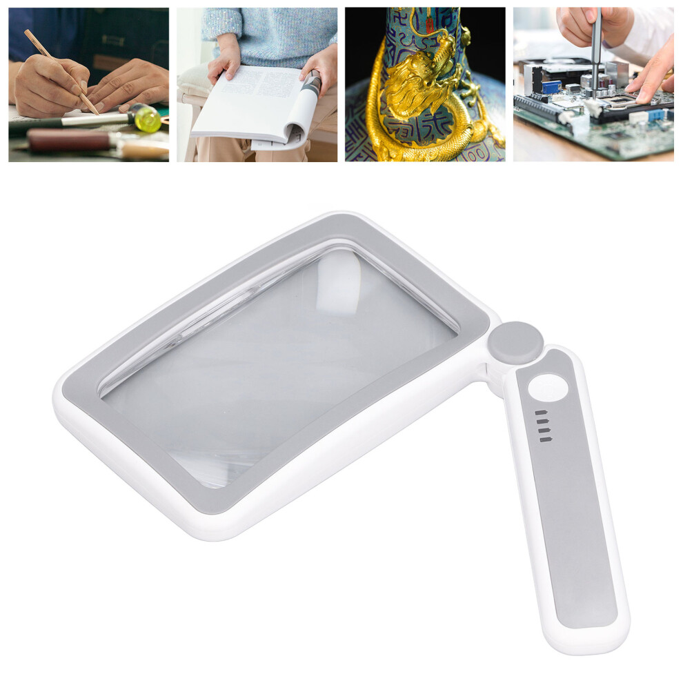 Handheld Magnifying Glass 4x with 10 LED Lights, Rechargeable, Rectangle