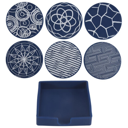 6Pcs Drink Coasters,Round Silicone Rubber Cup Pad with Storage Box,Suitable for Bar, Table Decoration, Protect Desktop