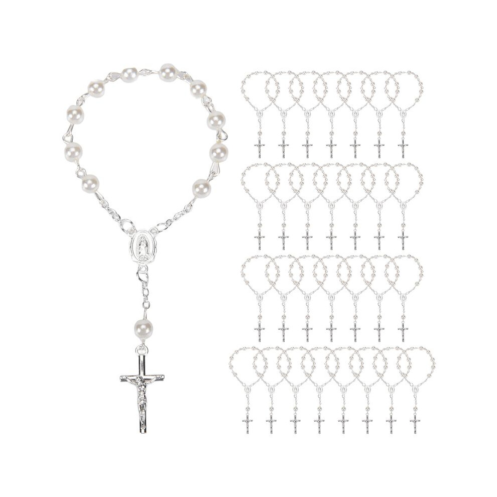 30Pcs Baptism Rosary Beads Finger Baptism Rosaries Faux Pearls for Baptism Favors Christening Favors Communion Favors