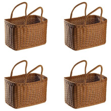 4X Home Shopping Basket Hand Vegetable Basket Woven Basket Flower Arrangement Basket Imitating Rattan Picnic Bag