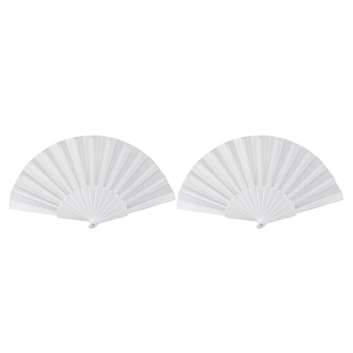 2X Plastic Fabric Hand Foldable Fan for Ladies Men White