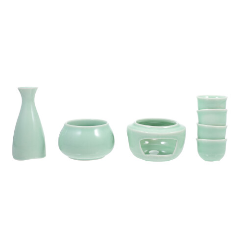 1Set Durable Green Ceramic Sake Serving Cups with Warmer for Home Bars 1