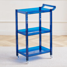 Utility Cart with Wheels, 3Tier Clear Rolling Storage for Bathroom Kitchen Small Spaces, Blue