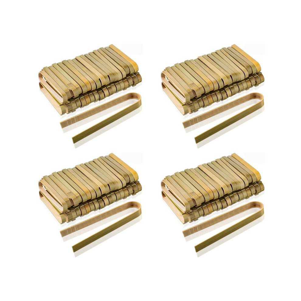 Semoic 320 Pcs Bamboo Disposable Bread Tongs 4 Inch Toast Tongs Disposable Cooking Tongs Food Serving Clips