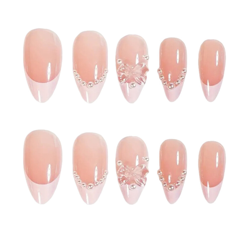 Hue-Grain French Tip Press-On Nails - Nude Pink, Reusable