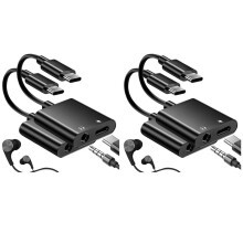 4x Adaptador de Cargador y Auriculares USB C A 3,5 Mm, 2 en 1 para S22/S21/S20/S20+ Ultra, Note 20/10, Pixel 6/5/4/3 XL (Negro)