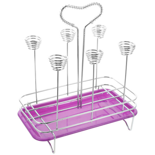 1Set Rustproof Silver Cup Holder with Tray Iron Kitchen Storage Rack 1