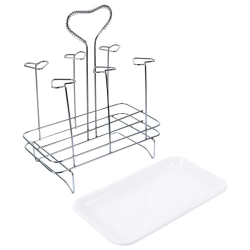 1Set Rustproof Silver Cup Holder with Tray Iron Kitchen Storage Rack 2