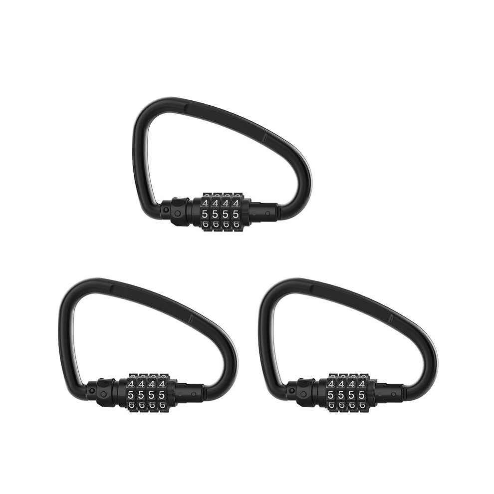 3X Combination Locks, 4-Digit Heavy Duty Carabiner Clips, D-Shaped Code Lock For Looped Bike Security Cable Lock 4712380880818