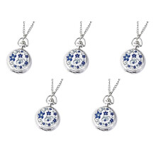 5X Couple Models Classic Fashion Retro Quartz Small Silver Lotus Flower Pocket Watch