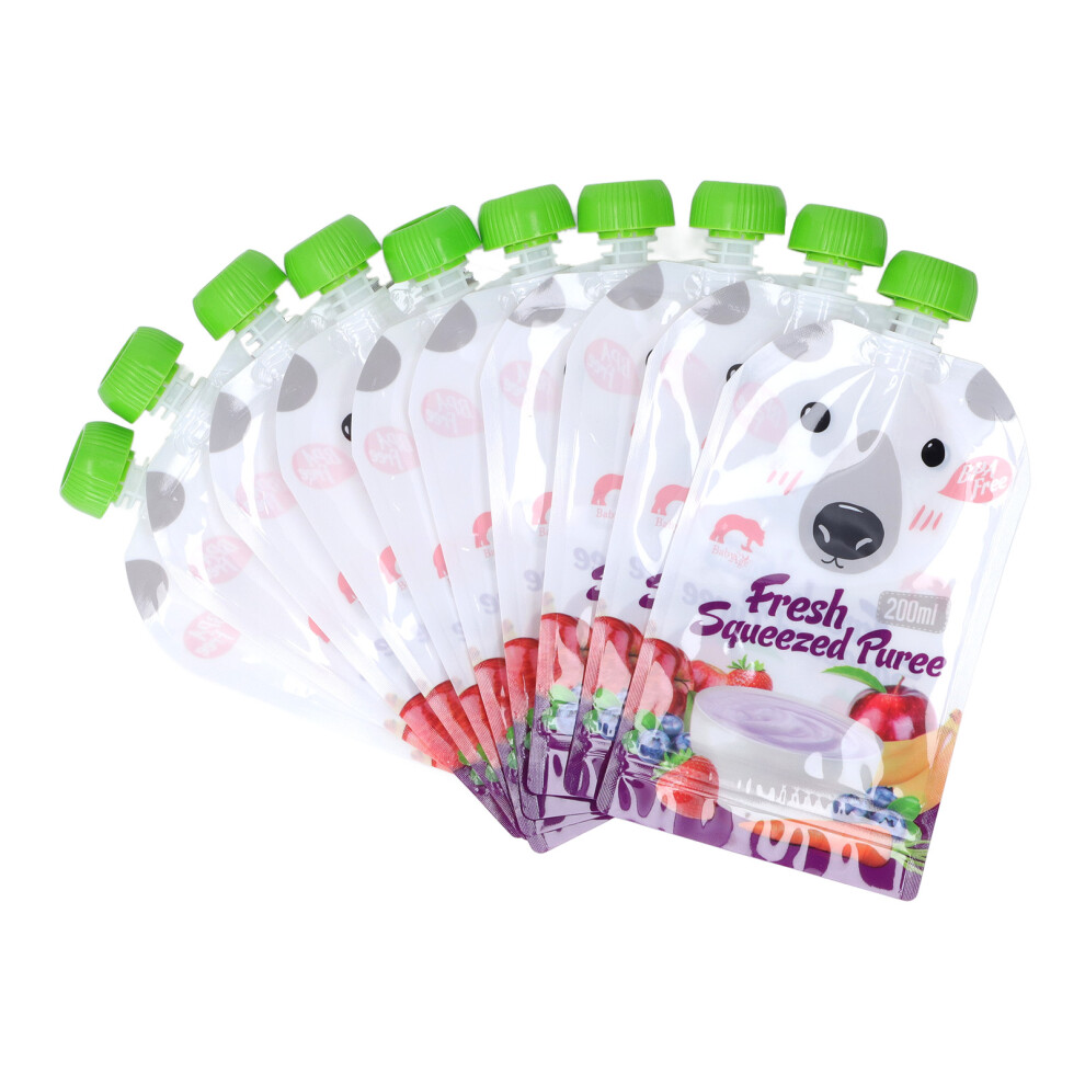 10 Pack 200ml Reusable Food Pouches Fit for Baby Fruit Puree and Yogurt Storage