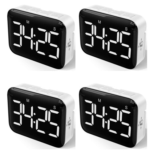 4X Digital Kitchen Timer - Magnetic Countdown Count  Timer with Large LED Display Loud Volume for Cooking and for Kids