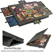(Dark Gray) Rotierender Puzzletisch mit 6 Deckeln und Schubladen – Platz für 1000 rotierende DIY-Puzzles, inklusive Schubladen und Deckel,